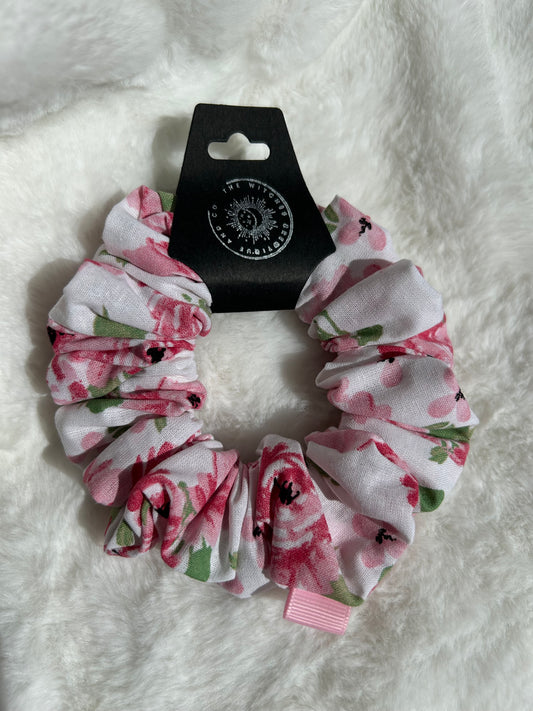 Dainty pink rose scrunchie