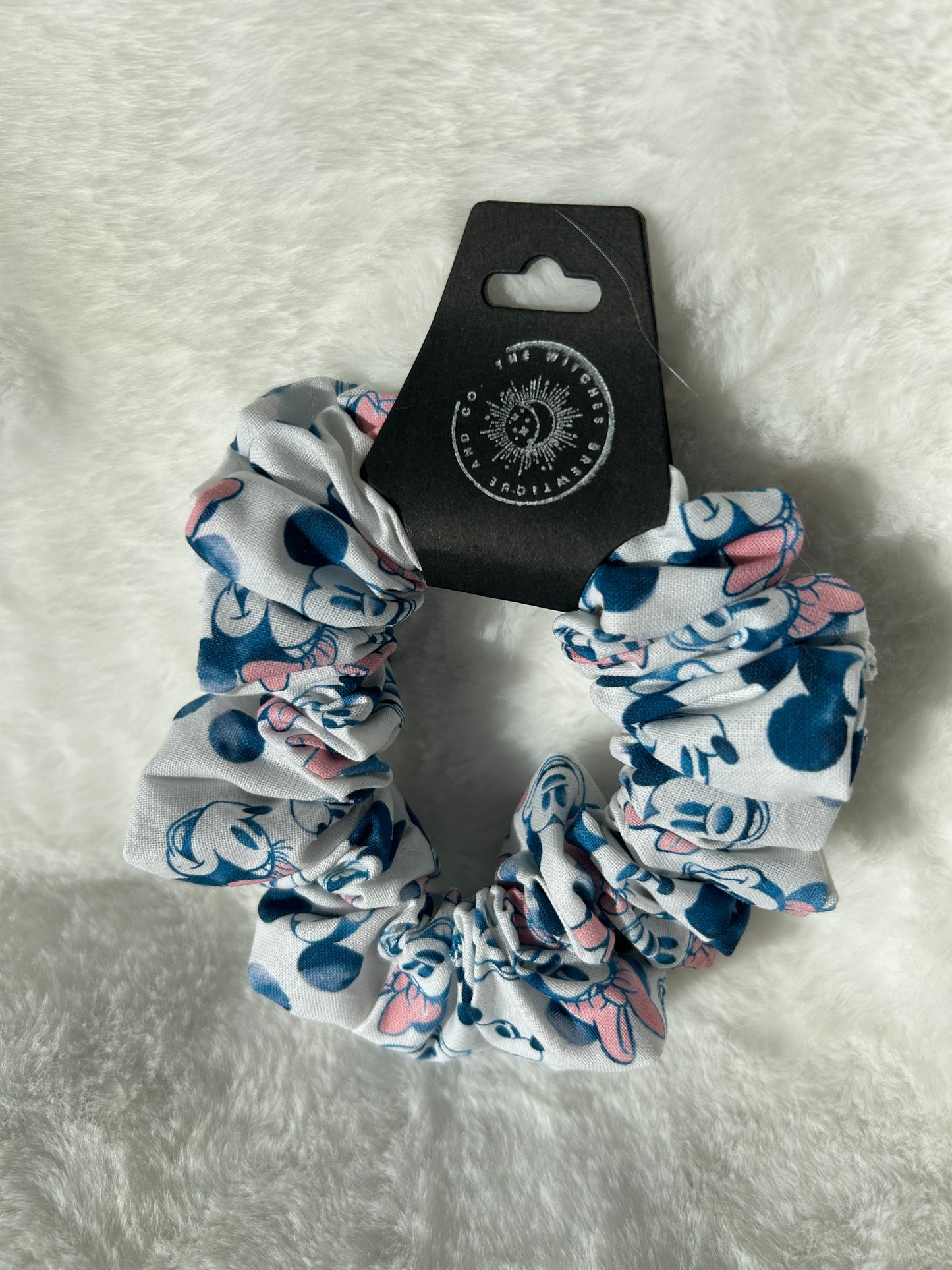 White Mickey and Minnie scrunchie