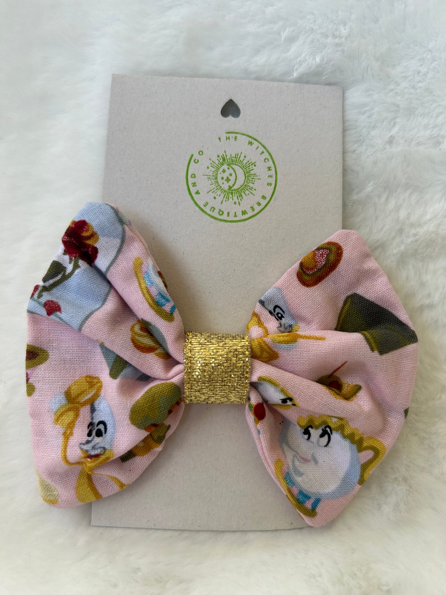 Pink Beauty and the Beast print hair bow