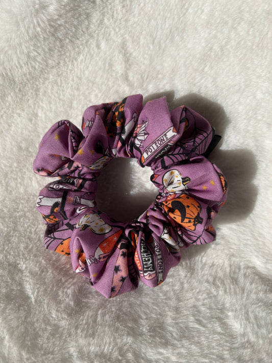 Pink witchy Halloween print scrunchie