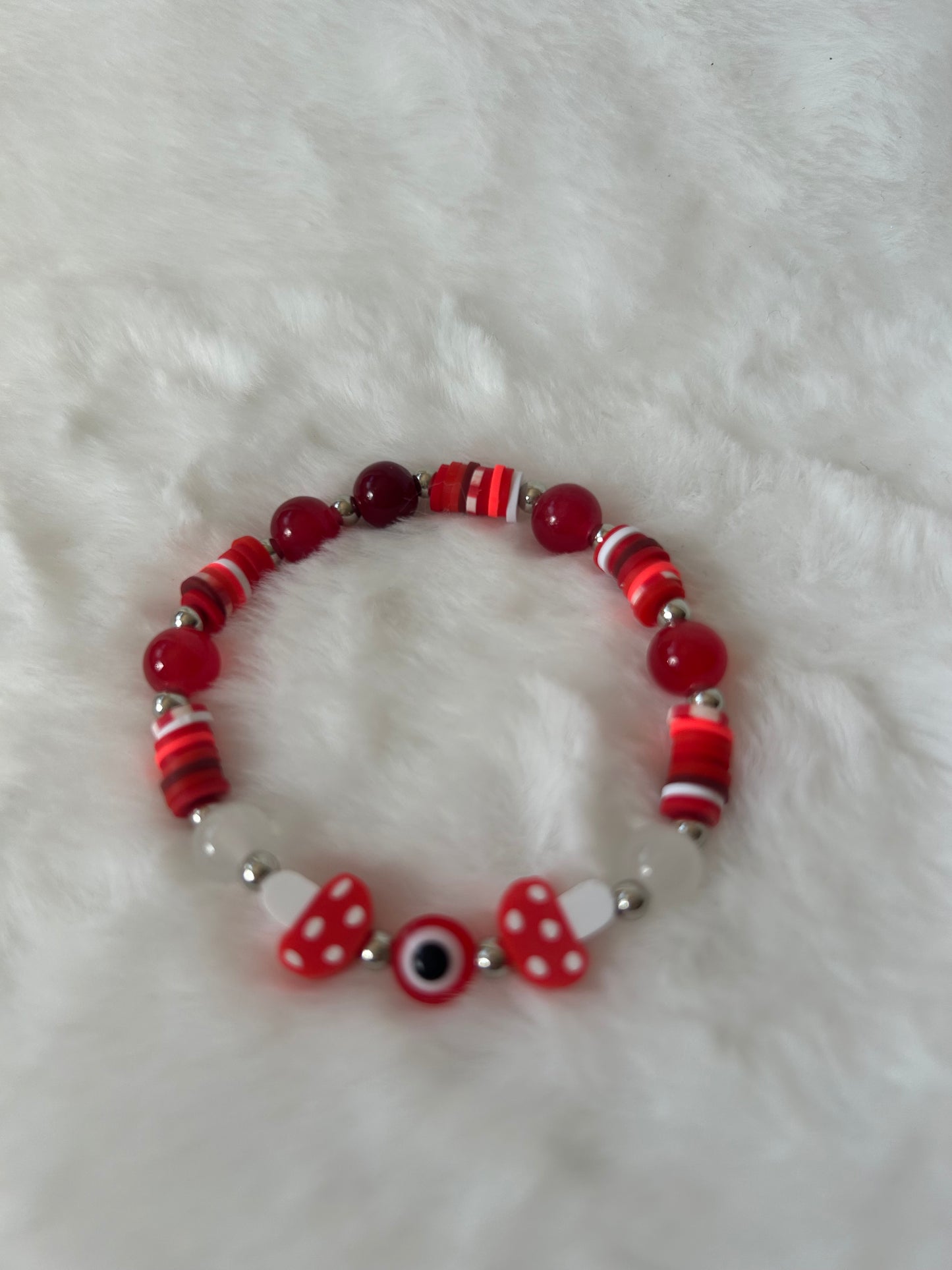 Evil eye and mushroom beaded bracelet