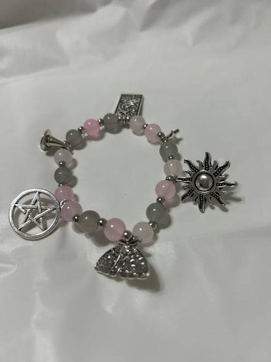 Pink and grey witchy charm bracelet