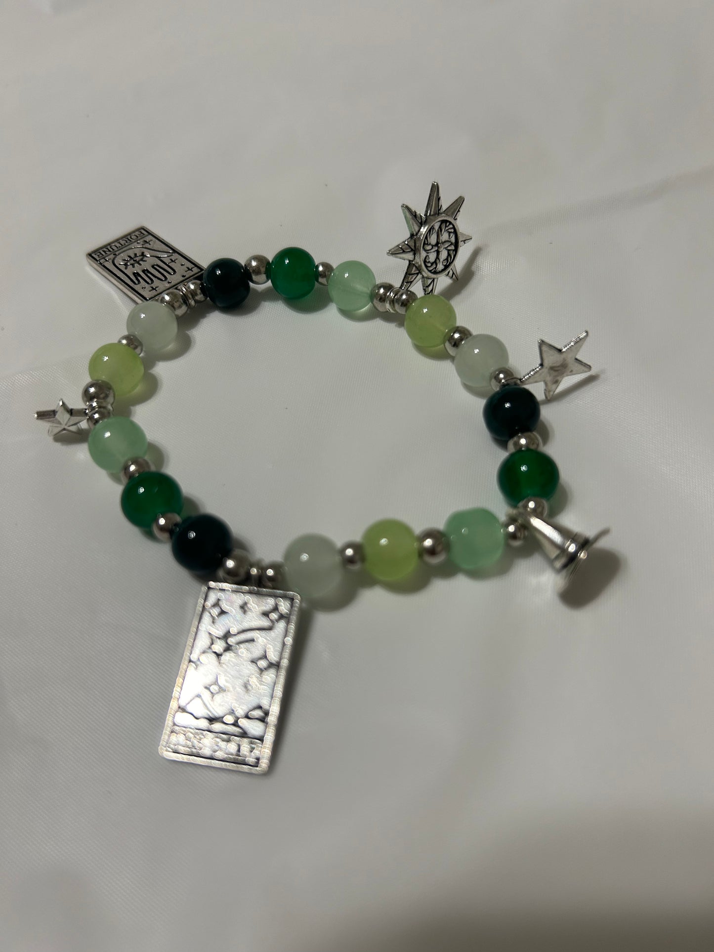 Green beaded witchy charm bracelet